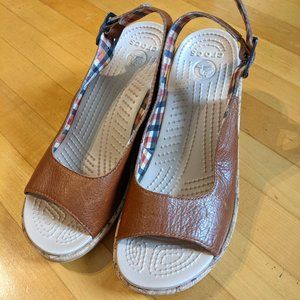 Crocs Women's A-Leigh Leather Slingback Wedge